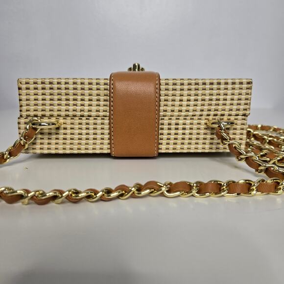 NWOT J. McLaughlin Wicker Woven Crossbody Box Bag Brown Rectangular Chain - Picture 7 of 8